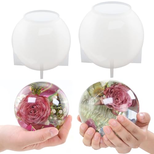 Voaesdk 2Pcs Large Sphere Resin Molds,4.7'' & 4'' Crystal Ball Silicone Resina Molds for Flowers Preservation,Seamless Orb Epoxy Resin Moulds for DIY Resin Art Candle Soap Making Home Decor - Image 1