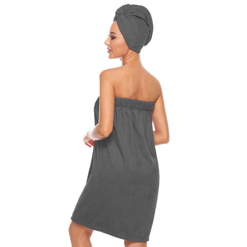 Orrpally Women Shower Wrap Robe Bath Wrap Towel Spa Body Wrap Adjustable Closure Bathrobe Grey S/M - Image 3