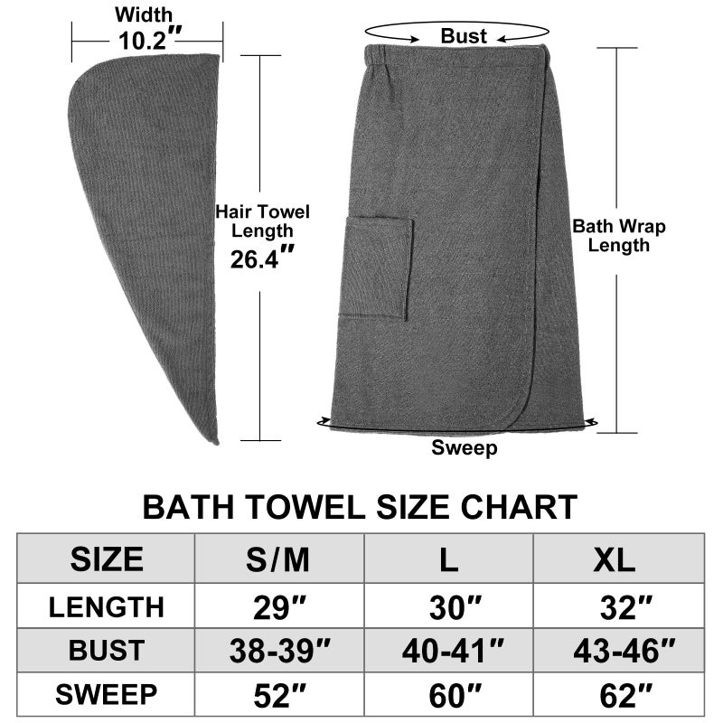 Orrpally Women Shower Wrap Robe Bath Wrap Towel Spa Body Wrap Adjustable Closure Bathrobe Grey S/M - Image 5