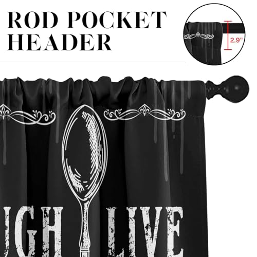 Tayney Black White Kitchen Window Curtains Valance and Tier Set 36 Inch Farmhouse Eat Good Laugh Often Live Well Rod Pocket Short Tier Curtain, Abstract Small Drapes for Kitchen Decor - Image 3