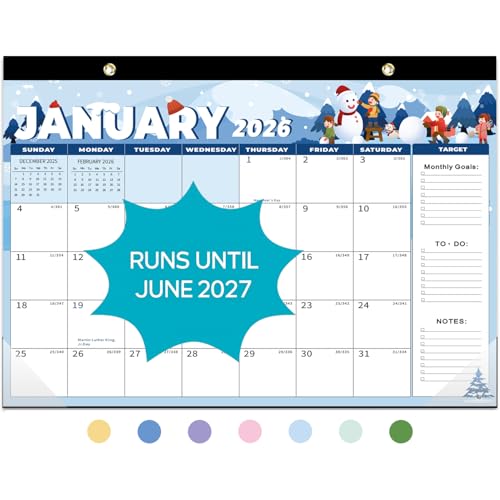 Amanbo Desk Calendar 2026, 18 Months Calendar Runs from January 2026 to June 2027 - Large 17" x 12" Desktop/Wall Monthly Calendar for Home School, or Office - Image 1