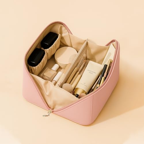 ENN Beauty Makeup Organiser Travel Bag for Women – Waterproof Cosmetic Pouch Bag, Compact & Stylish Makeup Storage Tote for Travelling (Pink) with One Free Lipstick - Image 4
