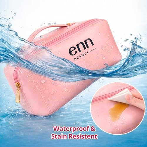 ENN Beauty Makeup Organiser Travel Bag for Women – Waterproof Cosmetic Pouch Bag, Compact & Stylish Makeup Storage Tote for Travelling (Pink) with One Free Lipstick - Image 5