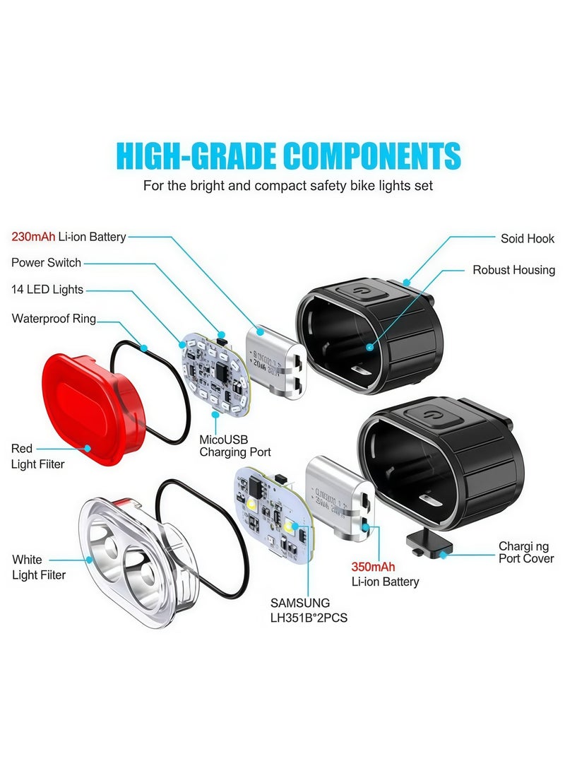 Halamine Night Riding Safety Riding Light Set with USB Charging, Long Battery Life, Waterproof Night Riding Light, Front and Rear Light Combination - Image 3
