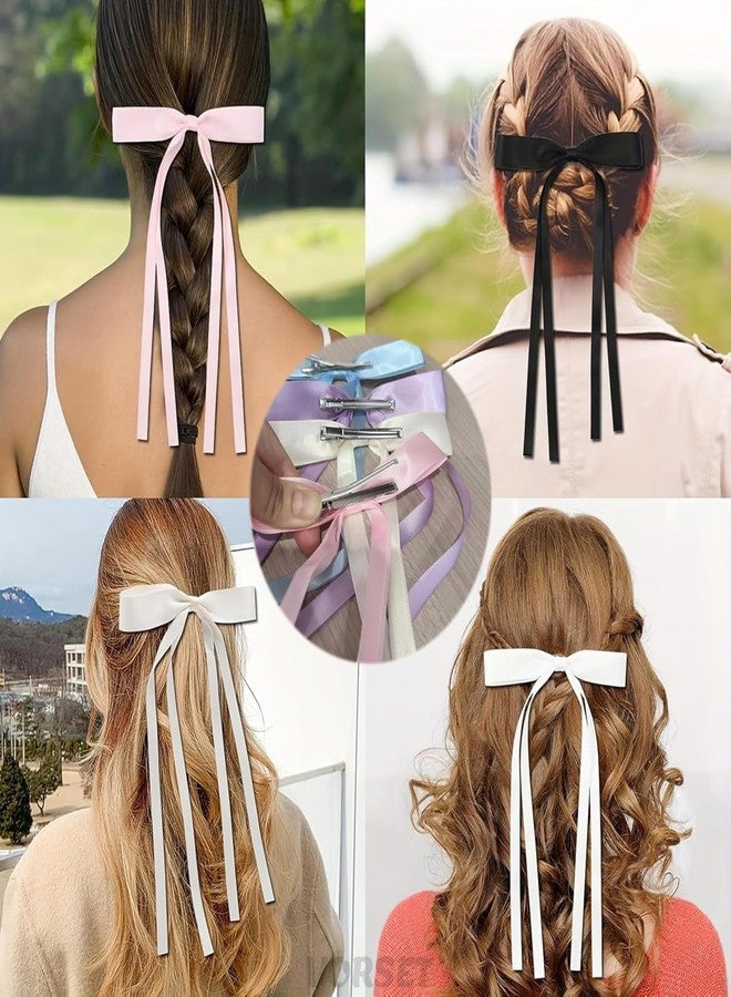 VORSET 4 Pcs Ribbon Hair Clips Bowknot With Long Tail Bow Hair Clips for Women with Bowknot Clips Hair Bows for Women Ribbon for Hair Barrettes Bow - Image 2