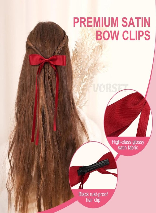 VORSET 4 Pcs Ribbon Hair Clips Bowknot With Long Tail Bow Hair Clips for Women with Bowknot Clips Hair Bows for Women Ribbon for Hair Barrettes Bow - Image 4