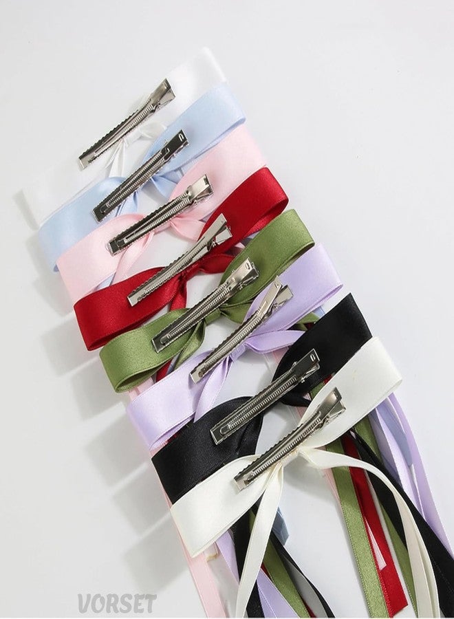 VORSET 4 Pcs Ribbon Hair Clips Bowknot With Long Tail Bow Hair Clips for Women with Bowknot Clips Hair Bows for Women Ribbon for Hair Barrettes Bow - Image 5