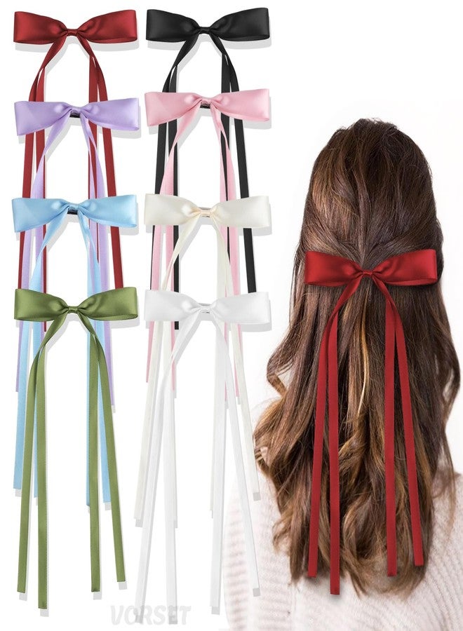 VORSET 4 Pcs Ribbon Hair Clips Bowknot With Long Tail Bow Hair Clips for Women with Bowknot Clips Hair Bows for Women Ribbon for Hair Barrettes Bow - Image 1