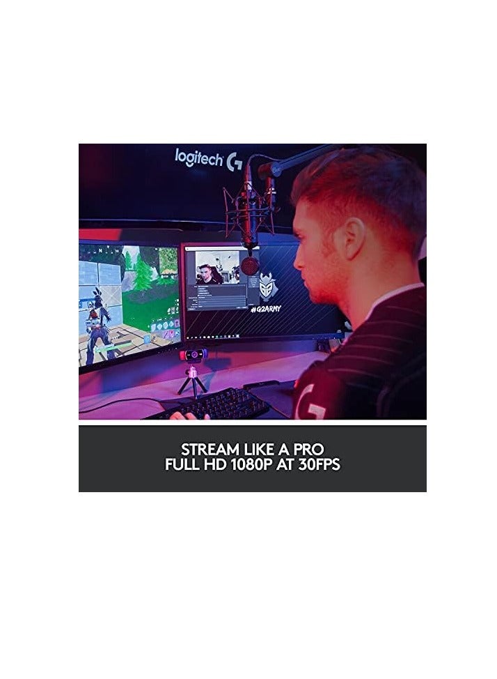 C922 Pro Stream Webcam, HD 1080p/30fps or HD 720p/60fps Hyperfast Streaming, Stereo Audio, HD light correction, Autofocus, For YouTube, Twitch, XSplit, PC/Mac/Laptop/Macbook/Tablet - Black - Image 2