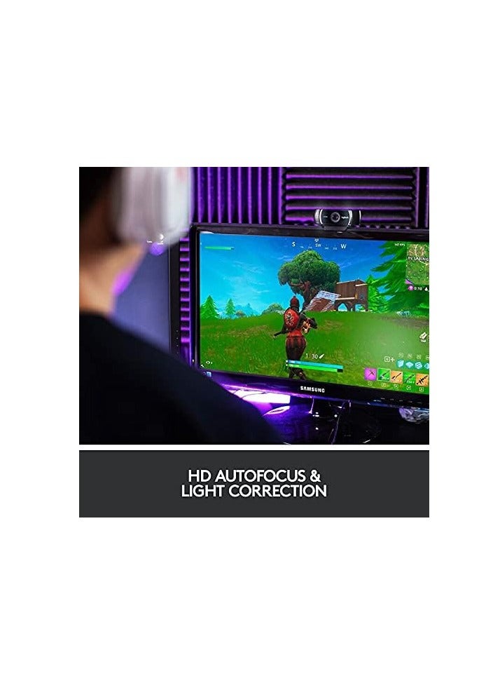 C922 Pro Stream Webcam, HD 1080p/30fps or HD 720p/60fps Hyperfast Streaming, Stereo Audio, HD light correction, Autofocus, For YouTube, Twitch, XSplit, PC/Mac/Laptop/Macbook/Tablet - Black - Image 3