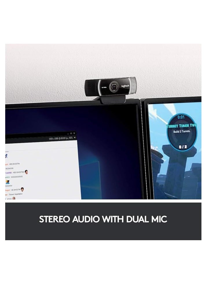 C922 Pro Stream Webcam, HD 1080p/30fps or HD 720p/60fps Hyperfast Streaming, Stereo Audio, HD light correction, Autofocus, For YouTube, Twitch, XSplit, PC/Mac/Laptop/Macbook/Tablet - Black - Image 5