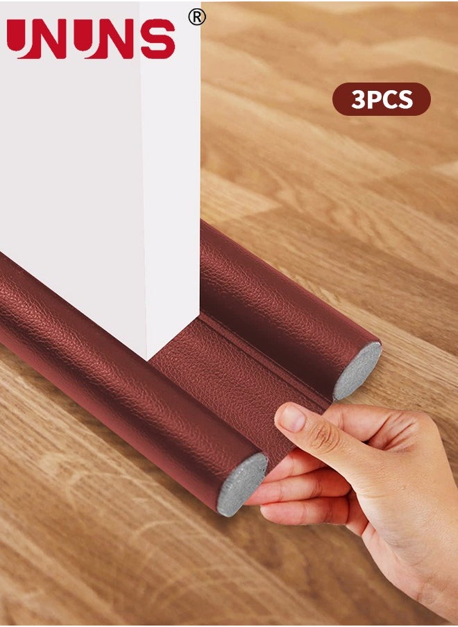 UNUNS Double Door Draft Stopper,3-Piece 37 Inch Under Door Draft Stopper,Insulator Door Sweep,Window Breeze Blocker Adjustable Door Sweeps,Brown  - Image 1