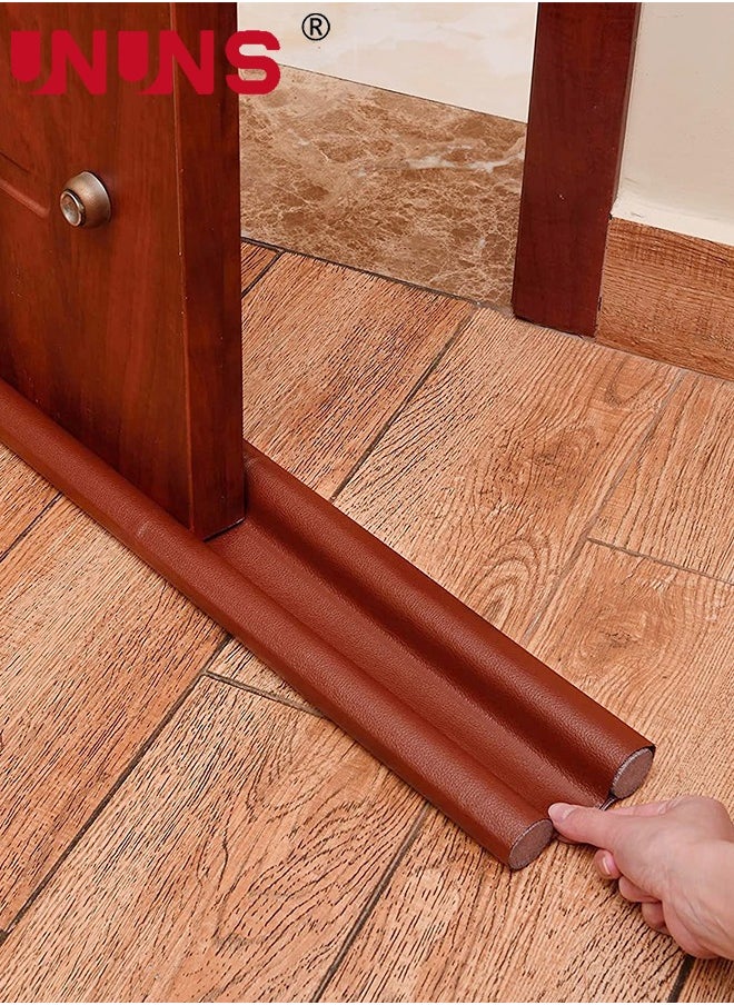 UNUNS Double Door Draft Stopper,3-Piece 37 Inch Under Door Draft Stopper,Insulator Door Sweep,Window Breeze Blocker Adjustable Door Sweeps,Brown  - Image 2