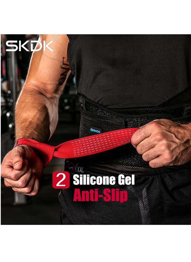 SKDK - Non-Slip Silicone Lifting Straps, Straps for Gym, Weightlifting, Wristbands Gym Straps for Gym Women, Men, Weightlifting, Bodybuilding, Strength Training（Red) - Image 1