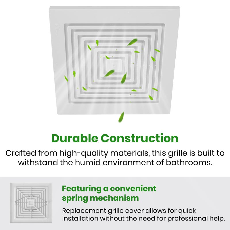 Calvana (2-Pack) BP90 Bathroom Exhaust Fan Cover, 9-1/4" x 9" Vent Cover Replacement, Compatible with Broan-NuTone, Square Ceiling or Wall-Mount, Fits Models BP46 663 670 671 675 688 689, White - Image 5