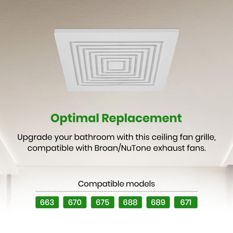 Calvana (2-Pack) BP90 Bathroom Exhaust Fan Cover, 9-1/4" x 9" Vent Cover Replacement, Compatible with Broan-NuTone, Square Ceiling or Wall-Mount, Fits Models BP46 663 670 671 675 688 689, White - Image 4