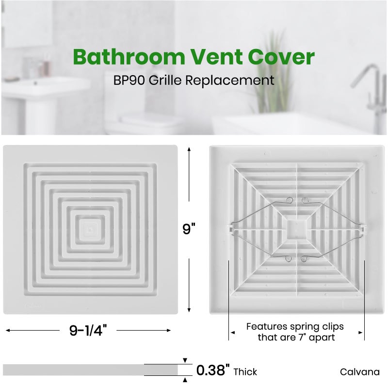 Calvana (2-Pack) BP90 Bathroom Exhaust Fan Cover, 9-1/4" x 9" Vent Cover Replacement, Compatible with Broan-NuTone, Square Ceiling or Wall-Mount, Fits Models BP46 663 670 671 675 688 689, White - Image 2