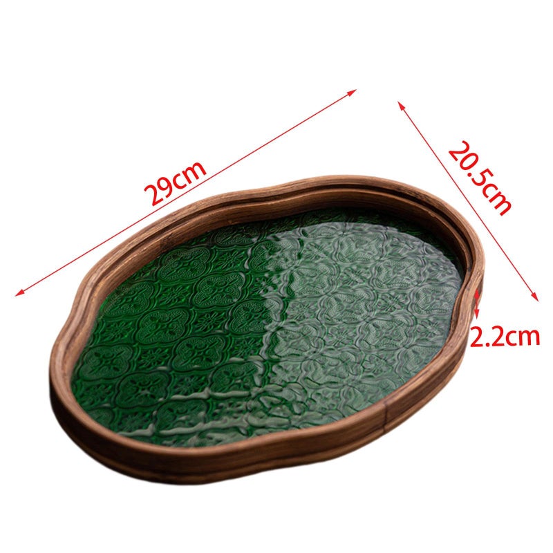 IEUDNS Begonia Flower Glass Tray Storage Tray Holder Storage Tea Cup Decorative Tray, Green Small - Image 3
