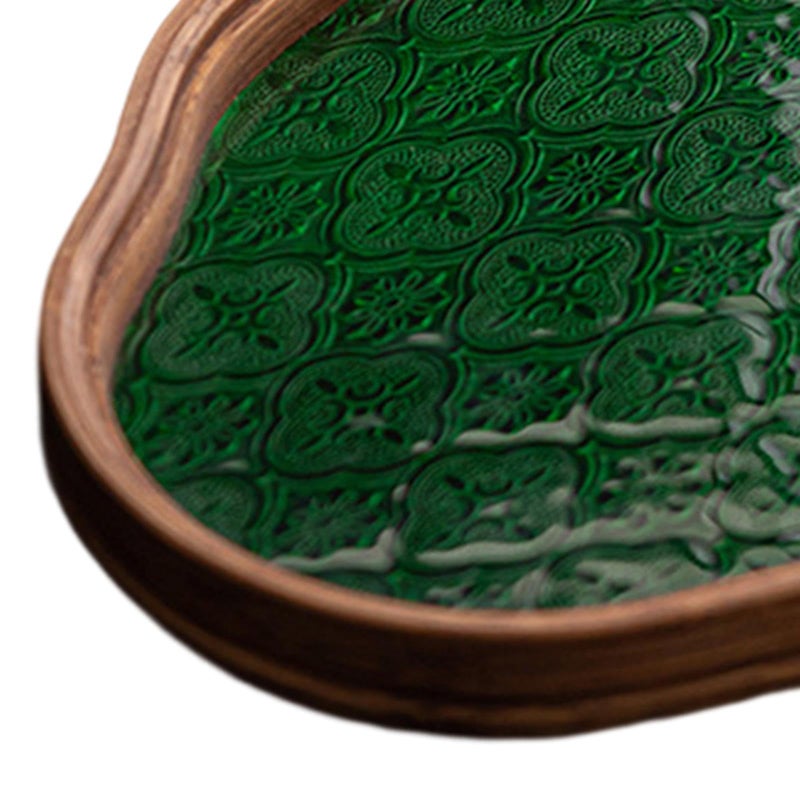 IEUDNS Begonia Flower Glass Tray Storage Tray Holder Storage Tea Cup Decorative Tray, Green Small - Image 2