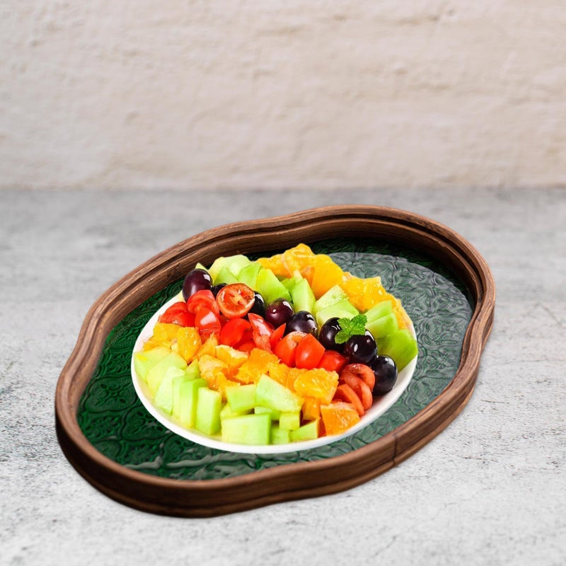 IEUDNS Begonia Flower Glass Tray Storage Tray Holder Storage Tea Cup Decorative Tray, Green Small - Image 5