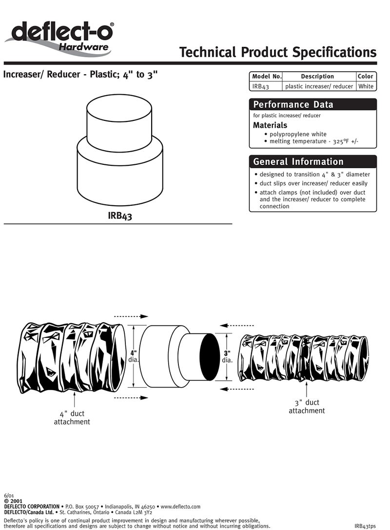 Deflecto Duct Increaser and Reducer, Plastic Inline Adapter, White, 4” to 3” (IRB43) - Image 2