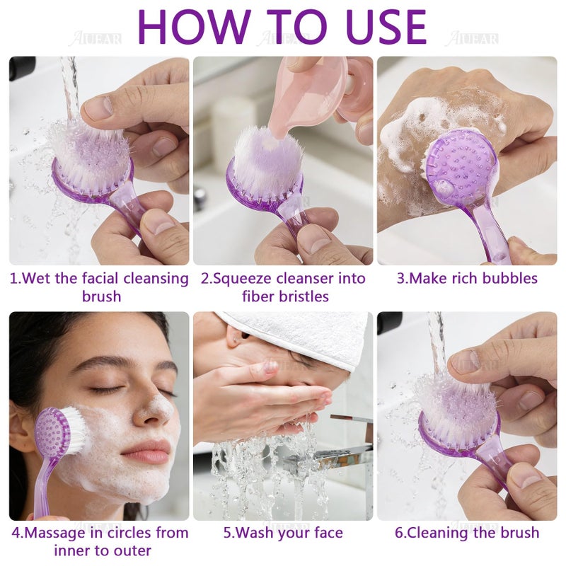 AUEAR, 4 Pack Face Brush for Cleansing and Facial Cleaning with Cap for Women and Girls Wash Makeup Massaging - Image 5