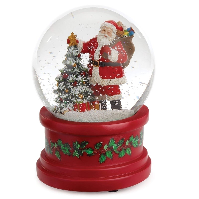 Roman Santa With Tree Plays Tune Here Comes Santa Claus 575 Inch Holiday Glitter Globe