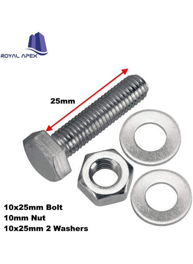 Royal Apex 12 Pcs Hex Head Screw Bolts Nuts And Washers Fully Thread Gi Plain Finish Bolt Set. 10 25Mm - Image 2