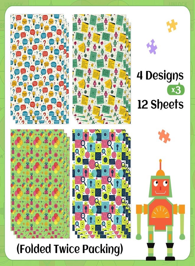 Pineraap Robot Themed Wrapping Paper 12 Sheets Color Blocks Designs Gift Wrap for Birthday, Baby Shower, School Gift Packing Supplies, 20"×28" - Image 2