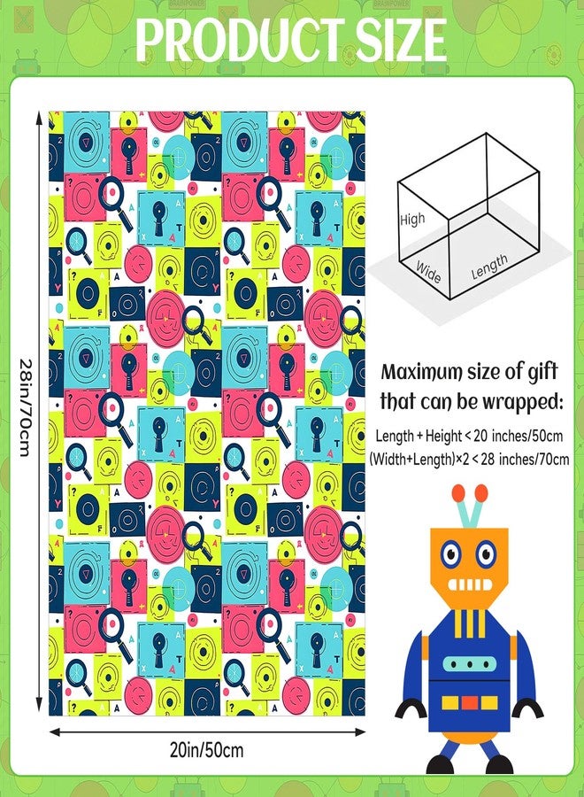 Pineraap Robot Themed Wrapping Paper 12 Sheets Color Blocks Designs Gift Wrap for Birthday, Baby Shower, School Gift Packing Supplies, 20"×28" - Image 3