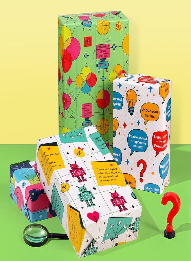 Pineraap Robot Themed Wrapping Paper 12 Sheets Color Blocks Designs Gift Wrap for Birthday, Baby Shower, School Gift Packing Supplies, 20"×28" - Image 4