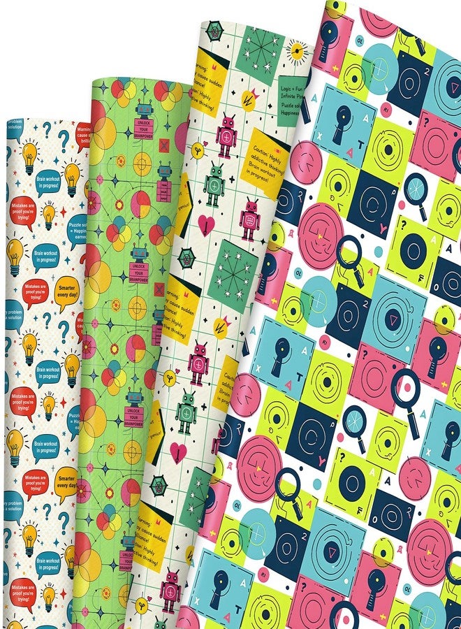 Pineraap Robot Themed Wrapping Paper 12 Sheets Color Blocks Designs Gift Wrap for Birthday, Baby Shower, School Gift Packing Supplies, 20"×28" - Image 1