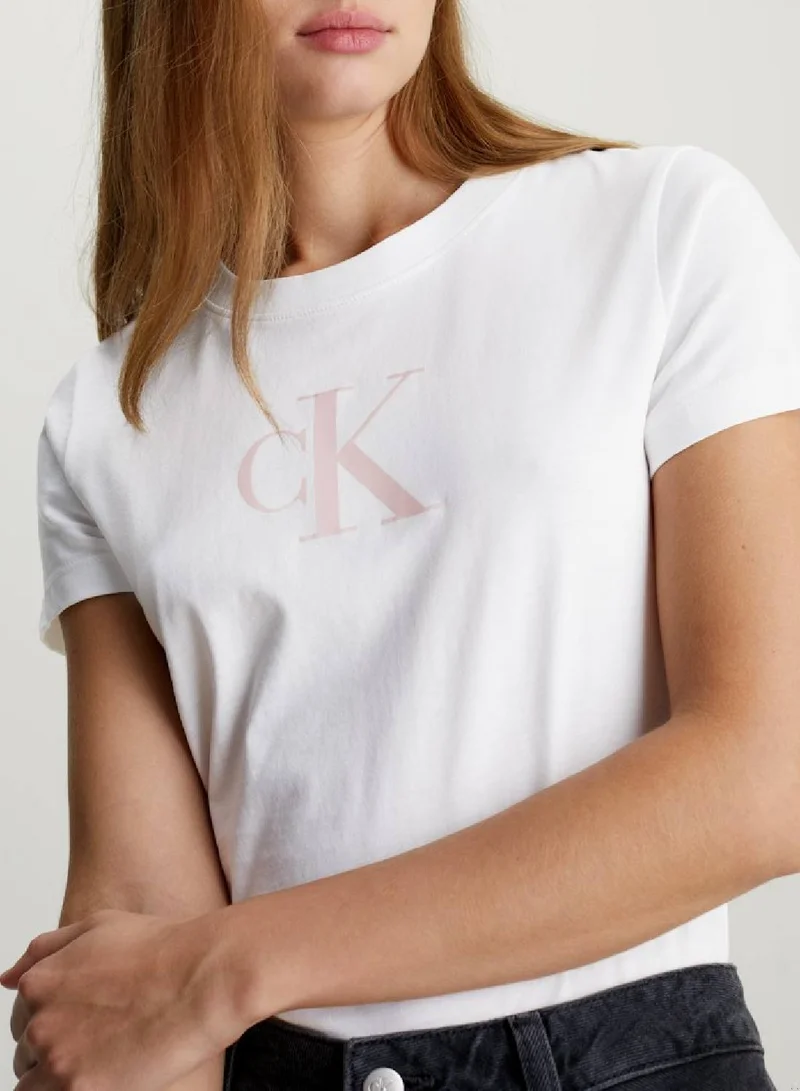 Calvin Klein Jeans Women's Slim Monogram T-Shirt -  cotton jersey , White