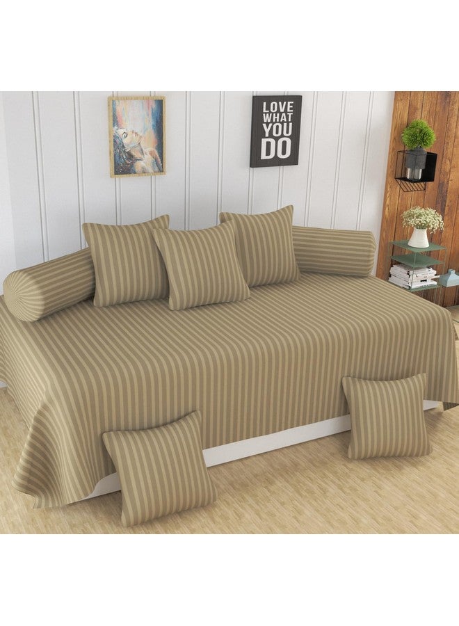 Homefab India 160 TC Stripe Glace Cotton Diwan Set - 8 Piece - Beige - Image 1