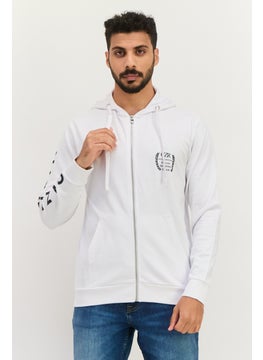 Gazzarrini Men Hooded Brand Logo Long Sleeve Sweatshirt, White  - Image 1