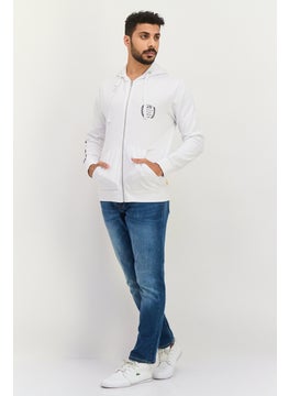 Gazzarrini Men Hooded Brand Logo Long Sleeve Sweatshirt, White  - Image 2