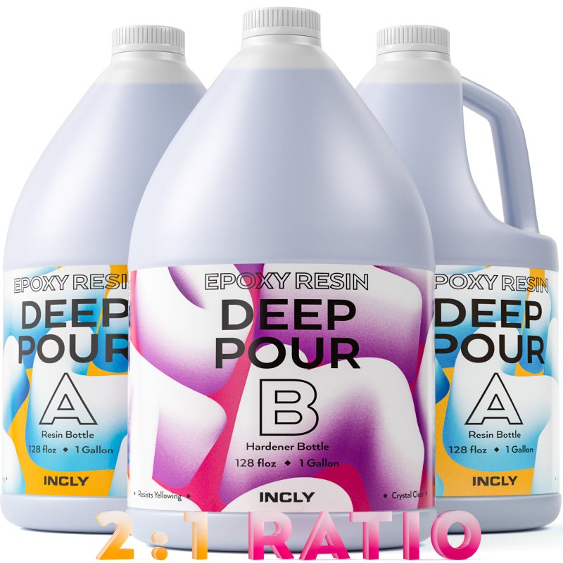 INCLY Deep Pour Epoxy Resin 3 Gallon Kit 2 to 4 Inch Depth Deep Pour Resin High Gloss  Bubbles Free for Art Craft River Table Wood Filler Bar Top Coating Casting Self Leveling Epoxy Resin 21