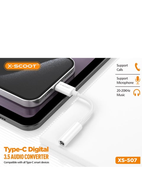 XS-507 Type-C Digital to 3.5mm Audio Converter Compatible With All Type-C Smart Devices - White