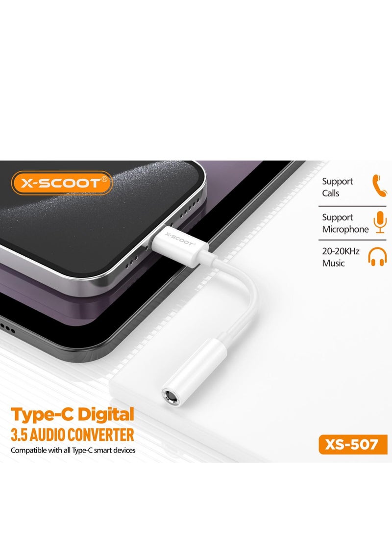 XS-507 Type-C Digital to 3.5mm Audio Converter Compatible With All Type-C Smart Devices - White