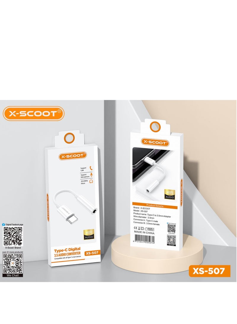 XS-507 Type-C Digital to 3.5mm Audio Converter Compatible With All Type-C Smart Devices - White