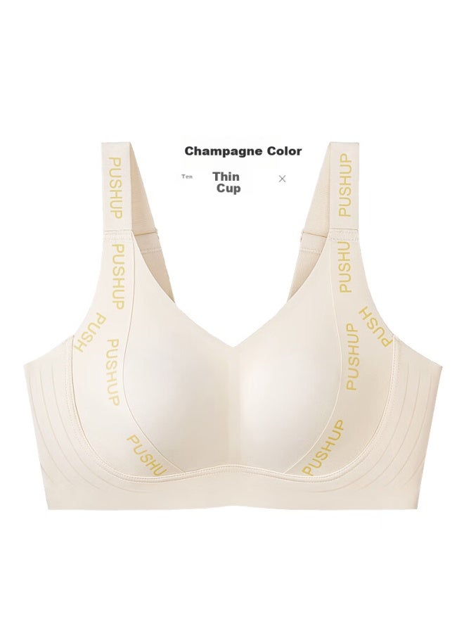 Finseech Light Sports Push-up Side Collection Bra Without Steel Ring Thin Cup Bra Champagne White 80b C - Image 1