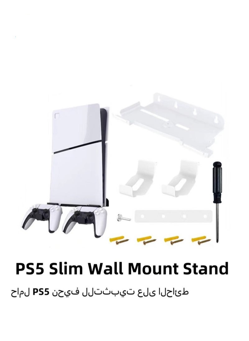 PGTECH - PS5 Slim Wall Mount Stand 2023 (Disc And Digital Edition) With 2 Removable Controller Holder , Screw Fixing (hite) - Image 1