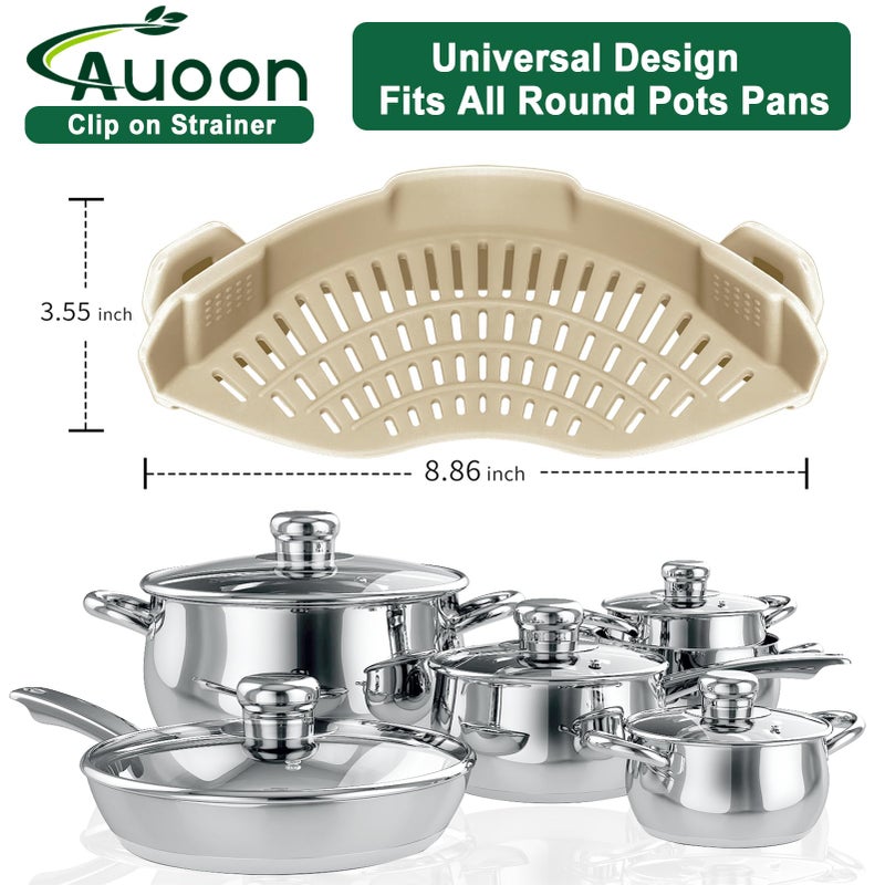 AUOON Clip on Strainer - Silicone Pasta Strainer for Pots Pans and Bowls | Space-Saving Kitchen Essentials for Cooking and Draining | Dishwasher Safe (MilkShake) - Image 4