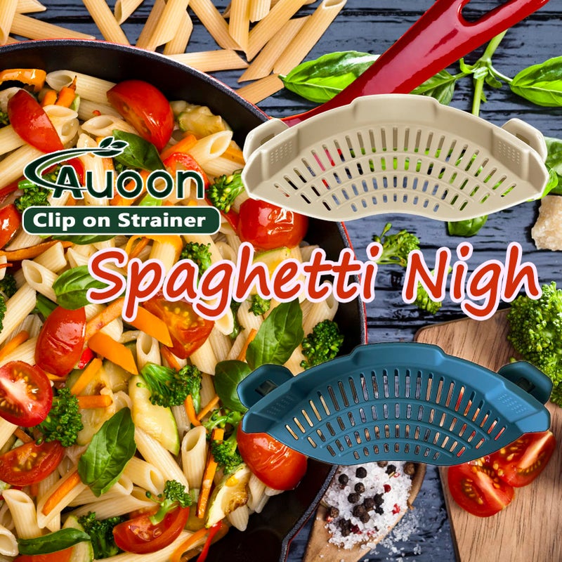 AUOON Clip on Strainer - Silicone Pasta Strainer for Pots Pans and Bowls | Space-Saving Kitchen Essentials for Cooking and Draining | Dishwasher Safe (MilkShake) - Image 3