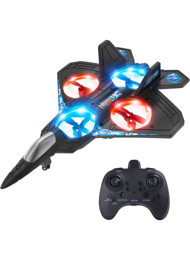 Foam RC Plane Drone for Kids, Remote Control Airplane Fighter Jet with LED Light, Auto Hover, 360°Flip, 2 Batteries(16 Mins Flight), Easy to Fly for Beginners - Image 1