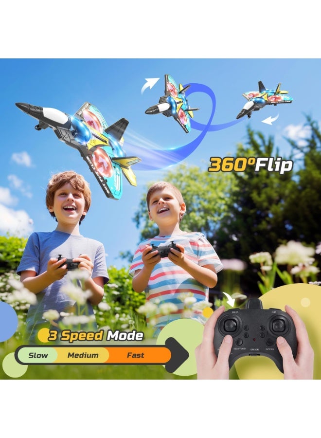 Foam RC Plane Drone for Kids, Remote Control Airplane Fighter Jet with LED Light, Auto Hover, 360°Flip, 2 Batteries(16 Mins Flight), Easy to Fly for Beginners - Image 2