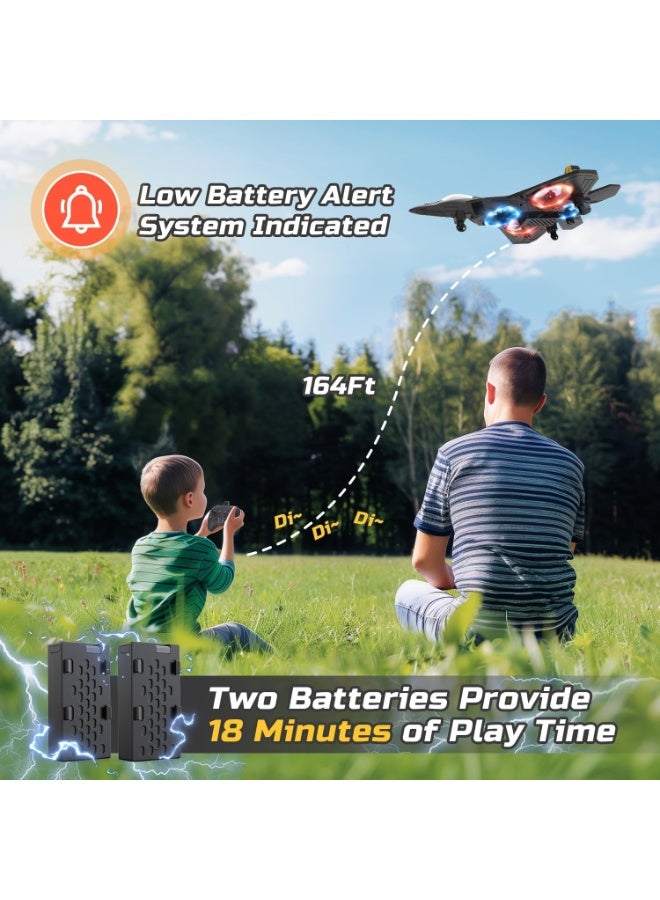 Foam RC Plane Drone for Kids, Remote Control Airplane Fighter Jet with LED Light, Auto Hover, 360°Flip, 2 Batteries(16 Mins Flight), Easy to Fly for Beginners - Image 3