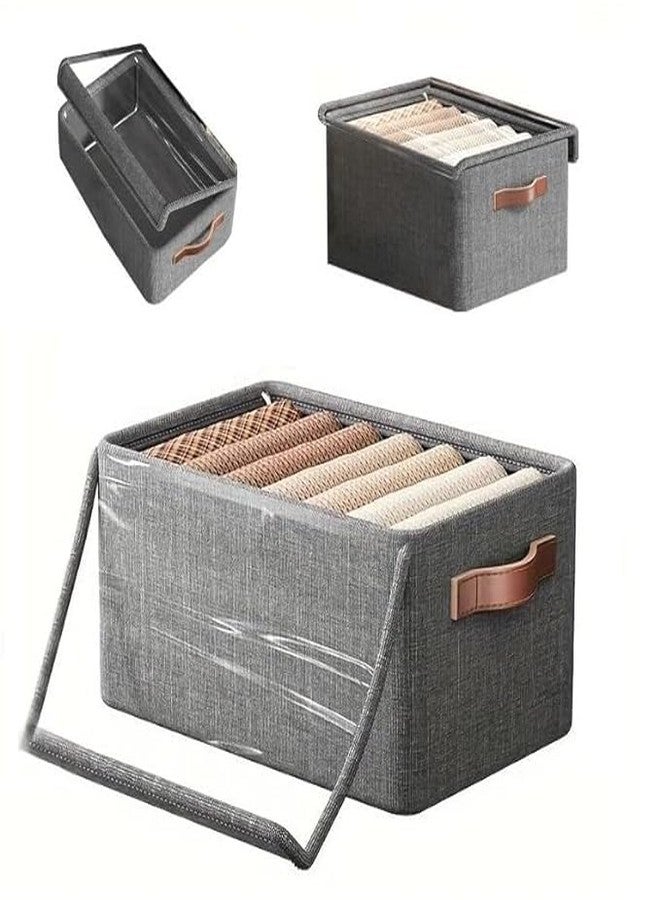 Flygon Storage Bins With Lids, Transparent Lids Window Fabric Storage Boxes, Foldable Storage Baskets With Handles, Closet Organizers And Storage Bins For Clothes, Rectangular - Image 1
