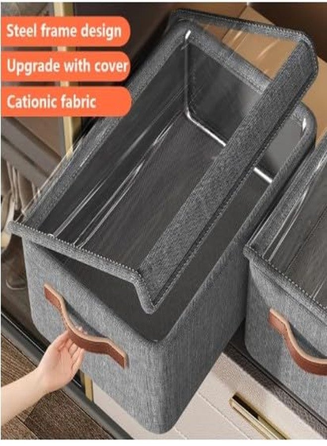 Flygon Storage Bins With Lids, Transparent Lids Window Fabric Storage Boxes, Foldable Storage Baskets With Handles, Closet Organizers And Storage Bins For Clothes, Rectangular - Image 4