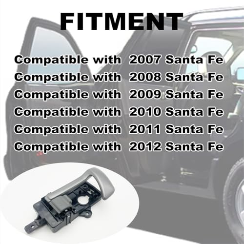 Cheriezing Left Side Interior Door Handle Compatible with 2007-2012 Santa Fe - Black House + Silver Lever + Gray Knob 1 Pcs - Image 2
